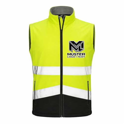 wt24print Herren Softshell Sicherheitsweste personalisierbar mit Logo oder Text L Fluorescent Yellow/Black