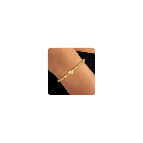 Gold Initial Bracelets for Women, Dainty Gold Heart Charm Letter Bracelet Gold Beaded Bracelets Friendship Personalized Name Bracelet Halloween Thanksgiving Christmas Birthday Gifts