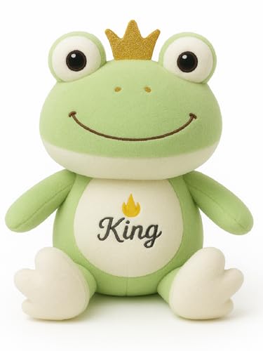 Image of Little Swag Soft Green King Frog with Crown Stuffed Toys Animal Lover Teddy Bear for Girls, Boys, Kids, Adults, Birthday, Nursery, Room Decor - 25 cm