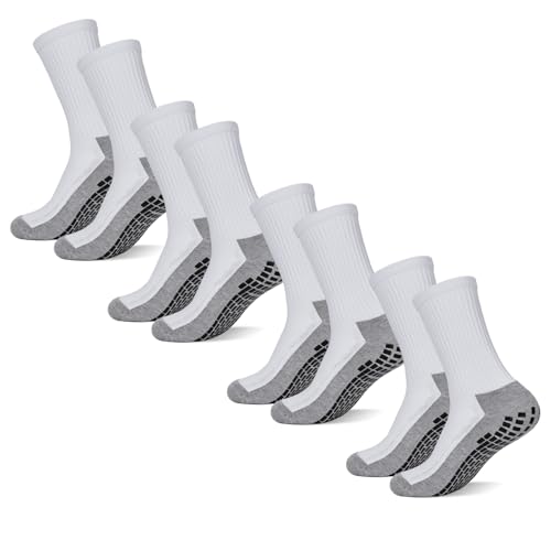 Finerview Men Grip Soccer Socks, Anti Slip Non Slip Grip Pads Athletic Sports Crew Socks