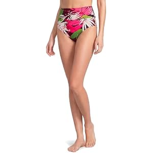 Lands' End Women's Chlorine Resistant Pinchless High Waisted Bikini Bottoms 4 Dark Wine Multi Tropical Palms
