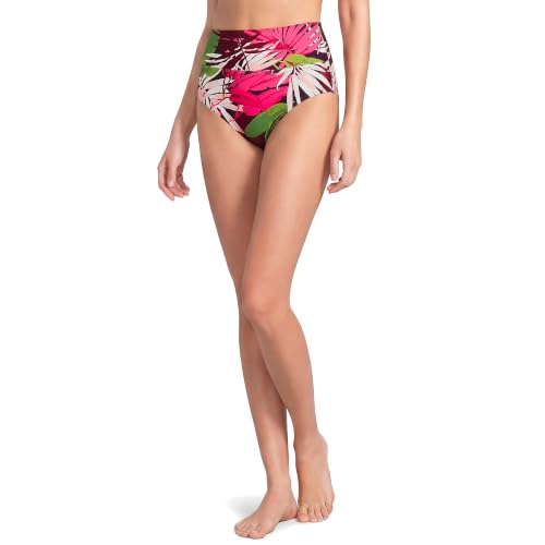 Lands' End Women's Chlorine Resistant Pinchless High Waisted Bikini Bottoms 4 Dark Wine Multi Tropical Palms