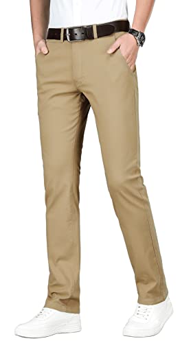 ESSYSHE Men’s Chinos Pants Casual Khaki Slim Fit Pants Stretch Tapered Slacks 011DarkKhaki C34X32