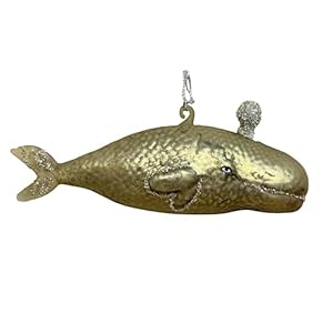 Primitives by Kathy Great Whale Glass Christmas Holiday Ornament