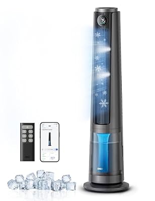 DREO TurboCool Misting Fan 765S, Fans that Blow Cold Air, 10°F Cooling, 34ft/s Fast Evaporative Air Cooler, 6L Tank, 20 dB Quiet DC Motor, 90° Tower Fan with 12 Speeds, 4 Modes for Home, Grey