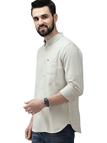 Image of THE BEAR HOUSE Men's Cotton Beige Solid Slim Fit Cotton Shirt | 3XL |TBH-UNAM-BG-3XL |