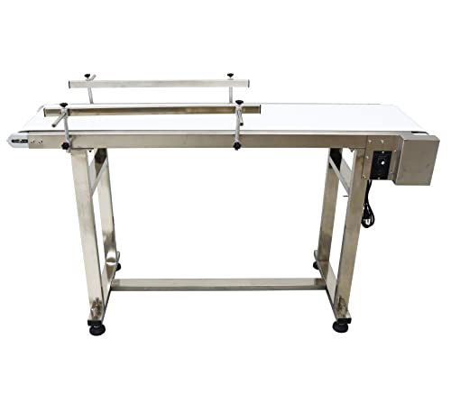 TECHTONGDA Flat Conveyor Belt Systems Stainless Steel Frames for Industrial Transport Double Guardrails PU Belt Conveyor Length 53inch Belt Width 11.8inch