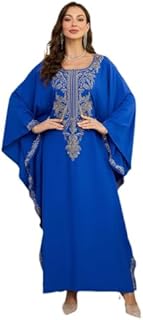 Women's Embroidered Kaftan Dresses Beach Blouse Cotton Gold Embroidery H...