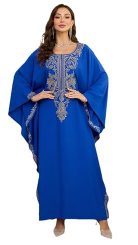 RanRui Women's Embroidered Kaftan Dresses Beach Blouse Cotton Gold Embroidery Holiday Robe Plus Size Caftans Long Sleeve Custom Vintage Beach Wedding Embroidery Caftans for Holidays 4125-0