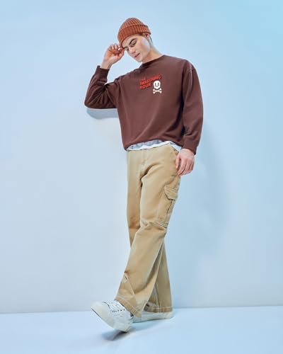 Image of Bewakoof Men's Graphic Printed Oversized Fit Full Sleeve Round Neck Fleece Sweatshirt