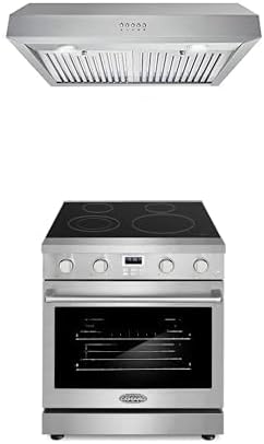Cosmo 2-Pc Kitchen Appliance Packages, 30" Electric Range w Convection Oven and 30" Under Cabinet Range Hood