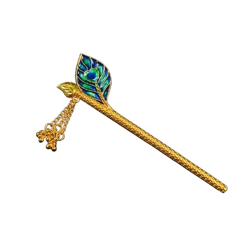 Gold Plated Krishna Bansuri Brooch Pin with Peacock Feather Design for Men & Women | Traditional Lapel Pin for Kurta, Sherwani, Blazer & Saree-image-23