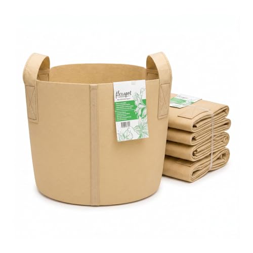 The Pure Factory | Maceta Textil Flexapot Beige 26,6 L (7 GAL) | 5 Unidades | Macetas Textiles | Drenaje y aireación óptimos para Cultivo Indoor y Outdoor