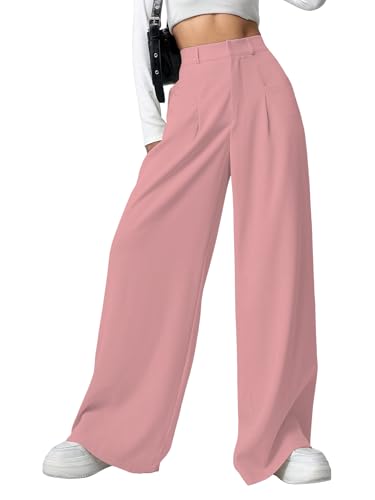 Image of Shasmi Women's Loose Mid Rise Solid, Pleated Trousers, Wide Leg Pocket Casual Long Korean Trousers Pant (146)
