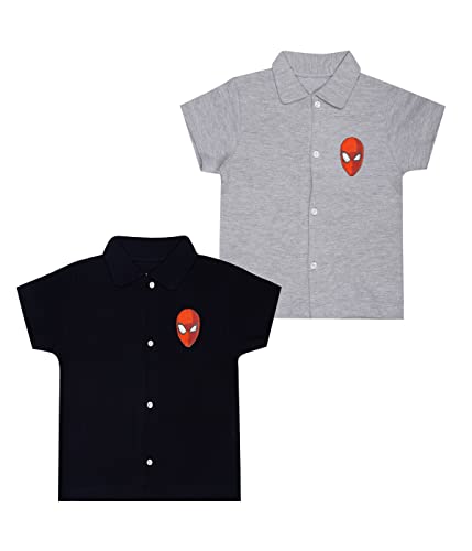 Image of TROVE Boys Cotton Shirt Pack of 2 Black::Grey