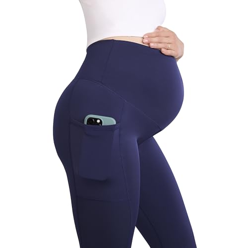 Image of Motherhood Maternity Women's Over the Belly Workout Activewear Pregnancy Leggings with Pockets