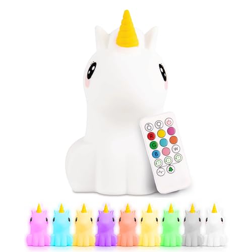 Lumipets Remote Control Silicone Night Light for Kids - Unicorn Design with 9 Soft Colors & Sleep Timer - Rechargeable, Battery-Operated Lamp for Bedroom | Baby Nursery, Toddler, Girls, Boys