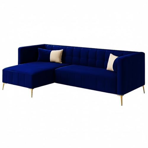 Image of SOCOZI Stylluxe 6 Seater Velvet Fabric LHS L Shape Sofa Set for Living Room |Fabric L Shape Sofa Set for Home & Office (Dark Blue)