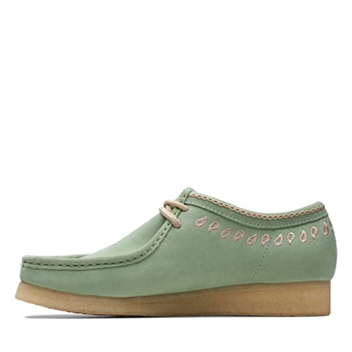 Clarks Mens Originals Icon Wallabee Bright Blue | 26170534, Green Embroidery, 11.5