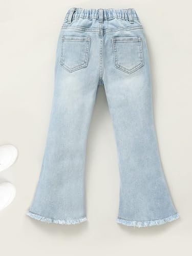 Floerns Toddler Girl's Flare Leg Elastic Waist Ripped Raw Hem Button Baggy Jeans Solid Casual Denim Pants2