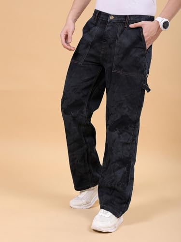 Image of The Indian Garage Co Men Baggy Solid Mid-Rise Stretchable Jeans