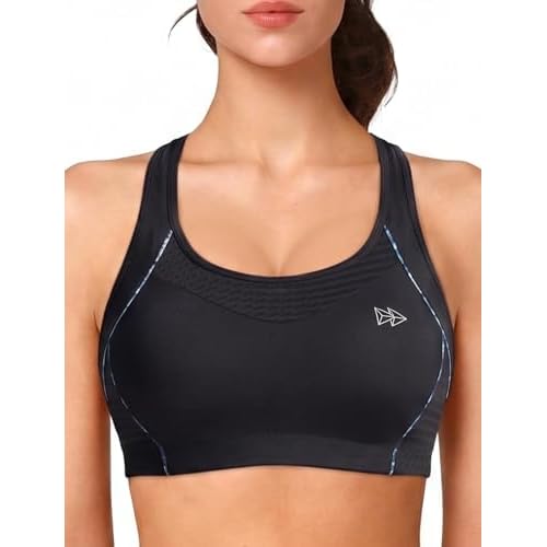 Yvette Sport BH Starker Halt Ringerrücken Große Ohne Bügel Bustier für Fitness Lauf Yoga, Schwarz, Gr.- 4XL(D-F) für 105D 105E 105F