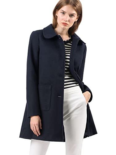 Allegra K Women's Turn Down Collar Single Breasted Winter Outwear Trench Coat Medium Blue #TOP1