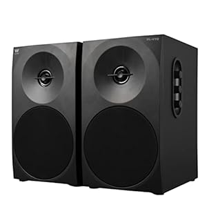 Woxter Dynamic Line 410 stereo luidspreker 2.0, zelfversterkend, met 150 W vermogen, hout, 4 inch woofers, 2 tweeters, 3,5 mm, RCA, volumeregeling, hoge tonen, bas, zwart