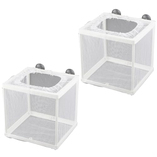 Ksvaye 2 Stück Aufzuchtbecken Aquarium Isolation Netz Laichkasten, Aquarium Züchter Trennnetz Netz Breeding Box mit Saugnäpfe für Alle Arten Aquarien,14,5x15,5x16 cm