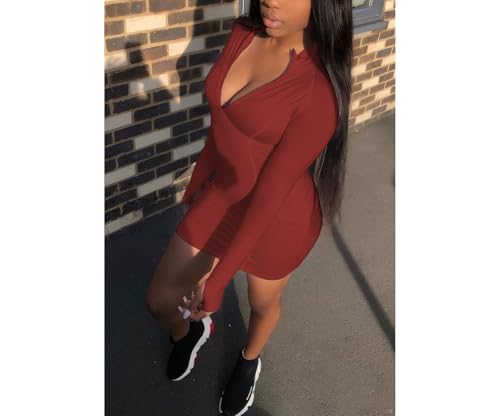 Image of Front Zipper Bodycon Dress Party Long-Sleeve Club Dresses