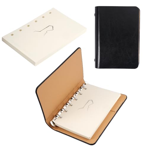 Ya en mundofriki.es: 14.7×10.6cm Mini Cuaderno de 6 Anillas, Carpeta de Anillas de Cuero para Diario con 50 Hojas de Papel y Bolsillos para Bolígrafos, Cuaderno de Anillas de Cuero A7 para Notas Estudio Proyectos(Negro)
