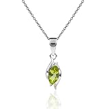 Stilvolle 925er Anhänger-Halsketten für Frauen mit einem Peridot Edelstein. Die Gesamtlänge des Anhängers ist 13 x 6 mm mit einer verstellbaren 45 cm Kette, inklusive 5 cm Verlängerungsgliedern
