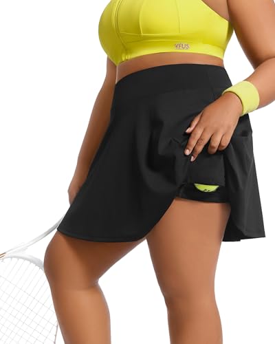 Image of Women's Tennis Skorts with 2 Pockets Plus Size Golf Skirts High Waisted Pleated Athletic Skirt for Pickleball Running