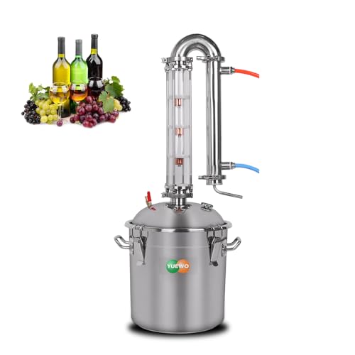 YUEWO Alcohol Still 5.8GAL/13.2GAL Stainless Steel Alcohol Distiller Home Brewing Distillery Kit with 2” Crystal Still Column for DIY Whisky Wine Brandy Gin Vodka Alcohol Making (13.2GAL/50L)