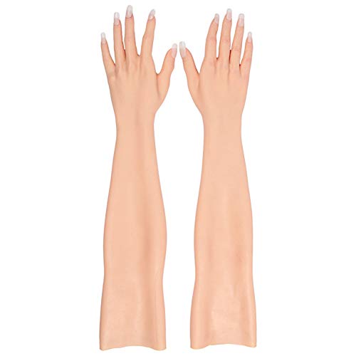 Ajusen Silicone Soft Hand Gloves Fake Female Palm Half Length Arm for Crossdresser (With Finger Nail)