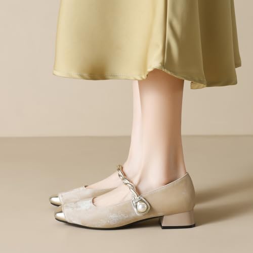 Womens Mary Jane Shoes Pumps Low Heels Closed Square Toe Slip On Chunky Heel Comfortable Work Daily Office Dress Shoes 20254