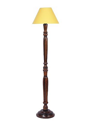 Image of Devansh Yellow Cotton conical Wooden Floor lamp -20