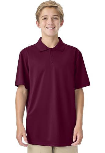 Classroom School Uniforms Unisex Polo T-Shirts with Moisture Wicking & Ribbed Collar CR860Y, M, Burgundy