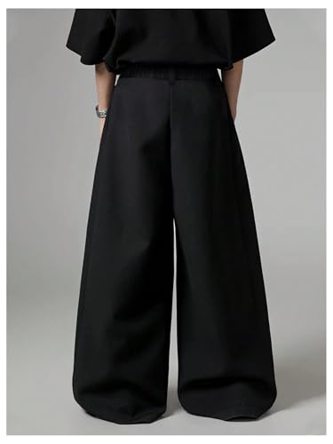 OYOANGLE Men's Baggy Wide Leg Pants Zipper Fly Pleated Work Casual Long Trousers with Pocket2