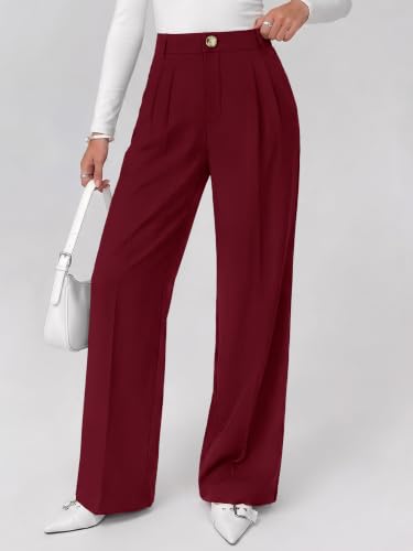 KIRUNDO 2026 Fall Wide Leg Pants for Women High Waisted Slack(Burgundy,M) - image 6