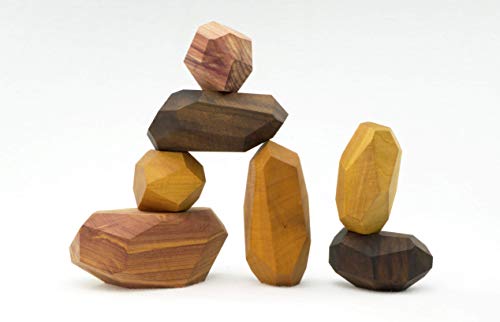 7 Piece Tumi Ishi Wood Rock Set - Mixed Wood Species - Balancing