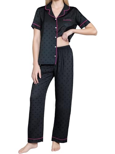 Satin Pajamas for Women, Soft Silky Sleepwear Loungewear, Button Down Two-piece Sleepwear Set