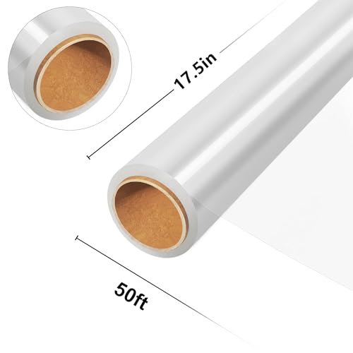Image of JOYIT 50' Long X 17.5 inch Wide Clear Cellophane Wrap Roll - 3 Mil Thicker Cellophane Roll, Clear Bags for Gifts Baskets Wrap, Flower Arts Crafts Food Treats Wrapping