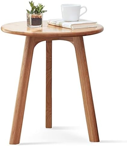 Grewood Small Round End Table, Side Table with 3 Legs, Solid Oak Wood Sofa Side Table, Elegant and Unique Corner Table for Small Space for Living Room,Office (Original Wood Color)