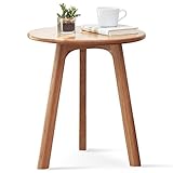 Grewood Small Round End Table, Side Table with 3 Legs, Solid Oak Wood Sofa Side Table, Elegant and U