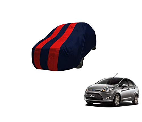 Image of Auto Hub Car Cover Compatible with Ford Fiesta with Mirror Pocket,Triple Stitched, Weather Proof, Fiesta Car Cover- Navy-Red
