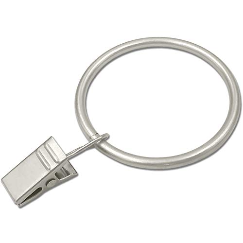 WeeksEight 20 Pack Matte Silver Curtain Rings with Clips Curtain Hooks Hangers Clip Rings for Hanging Drapes Bows Hat Drapery Rings 1.77 in I D Fits up to 1.5 in Diameter Curtain Rod.
