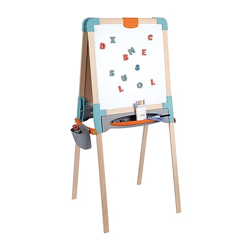 Smoby - Tableau Bois - Double Face Blanche Magnétique + Ardoise Craie - Pliable - 80 Accessoires Inclus - 72 Lettres et Chiffres Magnétiques - A Partir de 3...