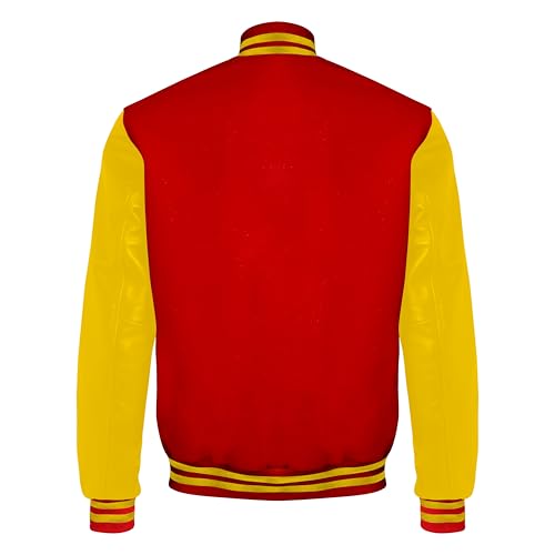 Image of Red And Black Letterman Jacket Men - Mens Black Varsity Letterman High School Baseball Bomber Jacket
