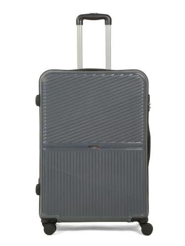 Image of Teakwood Large Size 8 Wheels Trolley Bag, Hard Cabin with Zipper Closure, Adjustable Push Button & Cross Side Strap, Number Lock System 360 Degree (Large, Grey)
